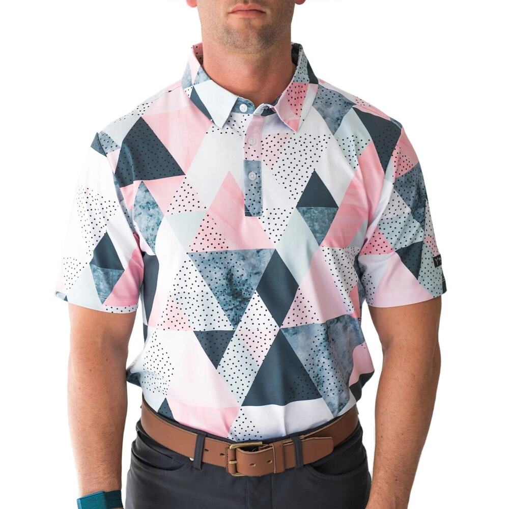 Yatta Mens Geometric Golf Polo Shirt Size L Stretch Activewear Athletic Wicking